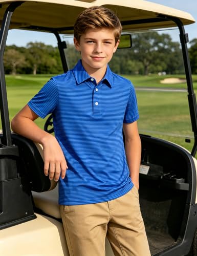 Cuddomper Boy Polo Stripe Shirt Size 9-10 Royal Blue Short Sleeve Golf Top - image 2