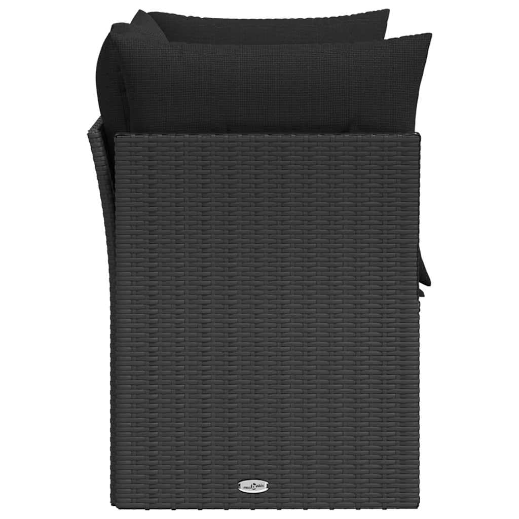 Divano da Giardino 2 Posti in Rattan PE Nero con Cuscini | Salotto modulare per terrazzo e balcone con telaio in acciaio, cuscini sfoderabili imbottiti e piedini regolabili.