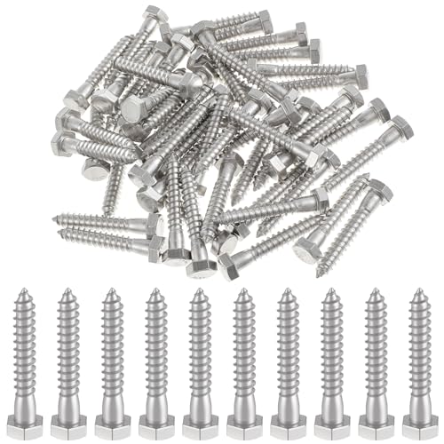 Zonon 50 Pcs 5/16" X 1-1/4" 304 Stainless Steel Lag Screw for Wood, Silver