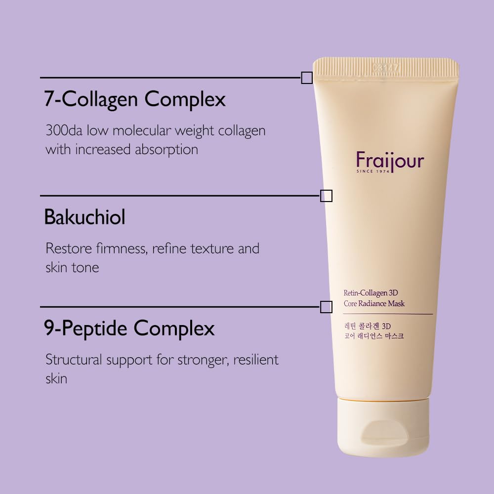 Fraijour Retin-Collagen 3D Core Radiance Mask – Firming Wash-Off Mask with Peptides & Bakuchiol, Tightens & Nourishes Skin, Restores Radiance & Glow, For All Skin Types, 2.54 fl.oz. - Image 3