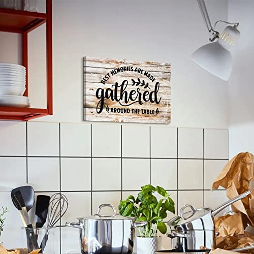 Aiyisu Farmhouse Dining Room Wall Art Gather Signs For Home Decor Kitchen Pictures For Wall Decorations Motivational Saying Quotes Canvas Poster Rustic Wood Grain Texture Prints Artwork Framed 12X16” #TOP6