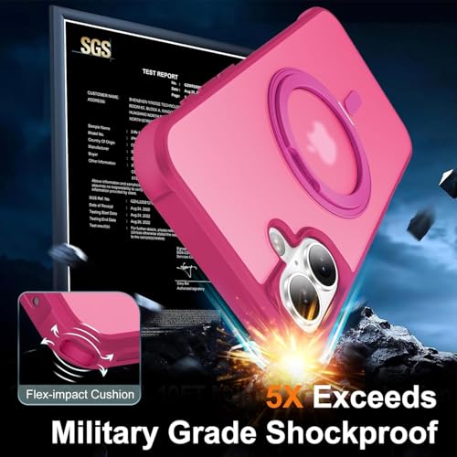 Protector iPhone 16 resistente a golpes con soporte magnético rosa anticaída de 360 grados 4