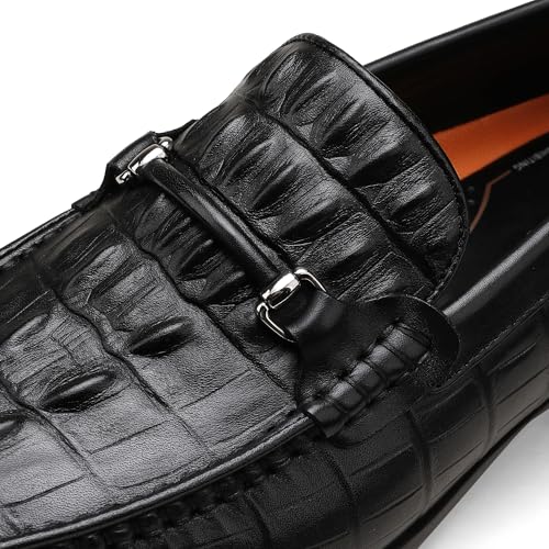 Black Leather Dress Shoes for Mens, Premium Crocodile Printed Formal Shoes Driving Casual Slip-on Loafer for Men, 8.53