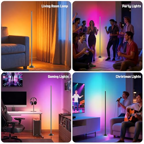 Image of NBBUFF Led Corner Floor Lamp USB Powered with App & Remote Control, Color Changing Led Lamp Music Sync IC+RGBW, Timer, 64+ Music Modes, Standing Lamps for Living Room Lamp Bedroom Gaming Room, 1 Pack