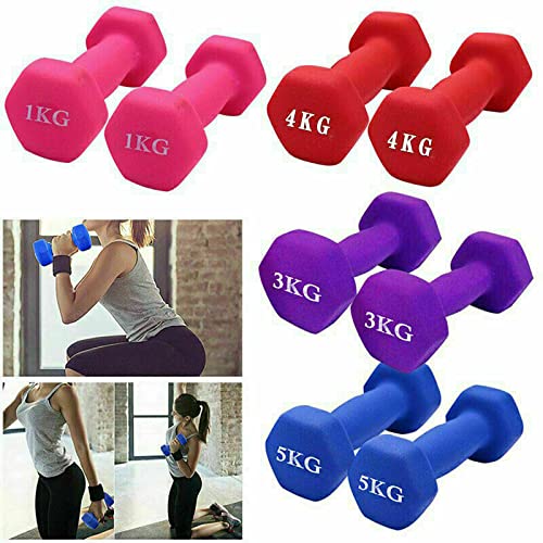Neoprene Colour Hexagonal Dumbbells | Anti-Rolling, Home Gym Equipment, Fitness Exercise, Workout, Cardio, Free Weight, Lifting Set | Choose Weights for Men and Women 2X2KG PURPUL. DIMOND