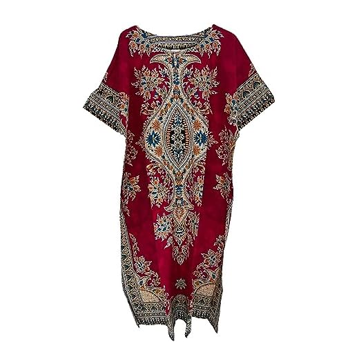 Robe caftan longue en coton pour femme - Taille unique, rose, Taille unique