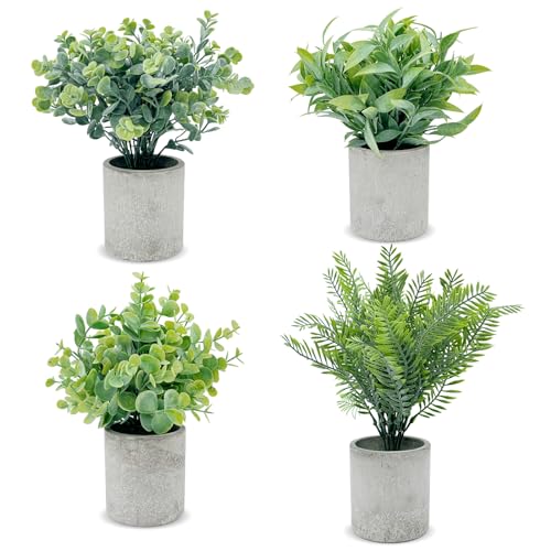newkaijian Künstliche Pflanzen – Mini Eukalyptus & Olivenbaum, 4 Stück für Dekoration in Küche, Wohnzimmer & Büro – Pflegeleicht & Langlebig(4 Stück-003)