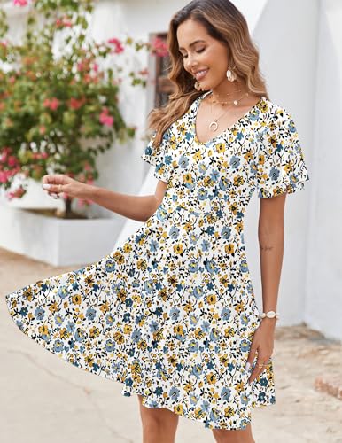 Image of Zeagoo Womens Summer Dress Casual Swing Sundresses Floral Ruffle Short Sleeve Wedding Guest Dress Beach Mini Dress 2026