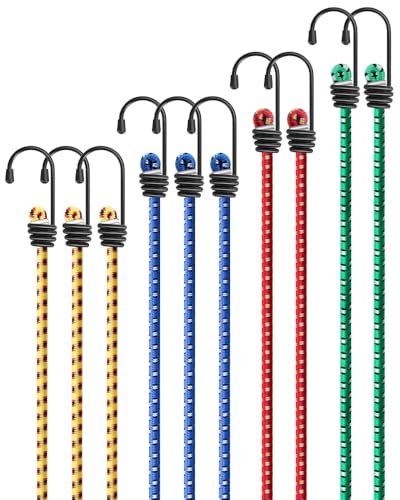 Lot de 10 tendeurs en caoutchouc avec crochets, tendeurs à bagages multicolores très résistants, 4 tailles, tendeurs universels en caoutchouc avec crochets, cordes de serrage, sangles de serrage