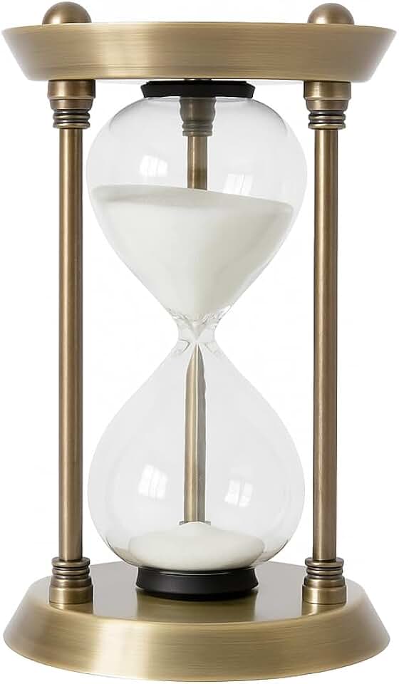 Ampulheta Decorativa Dourada 60 Minutos - Vidro e Metal Luxo com Areia Branca - Enfeite de Mesa e Escritório 16 cm