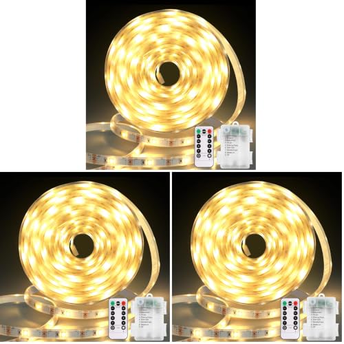 Image of echosari LED Strip Lights Battery Operated 9.8ft 90 LED Strip Lights with Remote (Pack of 3)