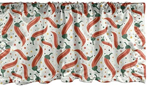 Lunarable Cinco De Mayo Window Valance, Graphic Hot Chili Peppers Pattern on Colorful Dotted Background, Curtain Valance for Kitchen Bedroom Decor with Rod Pocket, 54" X 12", Red White