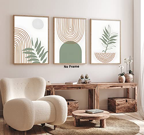 Boho Abstract Wall Art Prints Sage Green Boho Posters Mid Century Modern Pictures For Wall Sage Green Botanical Prints Green Abstract Line Wall Art Sage Green And Beige Wall Decor 16X24Inch No Frame #TOP4