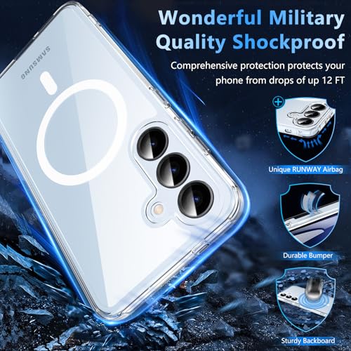 Image of OWKEY for Samsung S25 Case, Compatible with MagSafe with Screen Protector, Magnetic Case for Samsung Galaxy S25 5G, Translucent Back Shockproof Phone Cover (Clear)