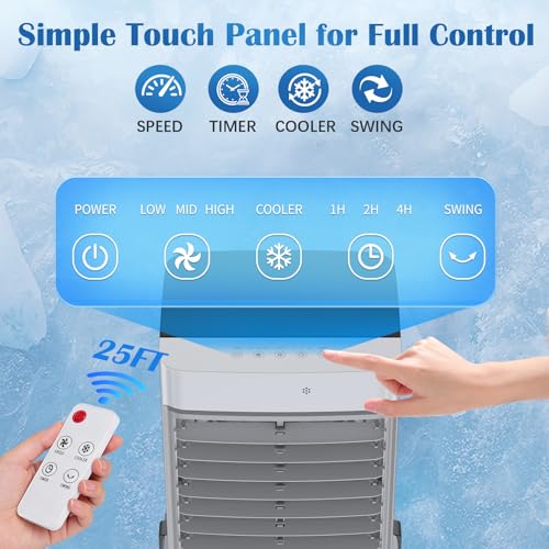 Swamp Cooler, [8GAL|2237 CFM] Portable Air Conditioners, 2 Modes 3 Speeds Portable AC Blow Cold Air, 120° Swing & 7H Timer, 30H+ Cooling, Windowless Air Conditioner w/Remote for Room, Office, Patio by Laluztop - Image 7