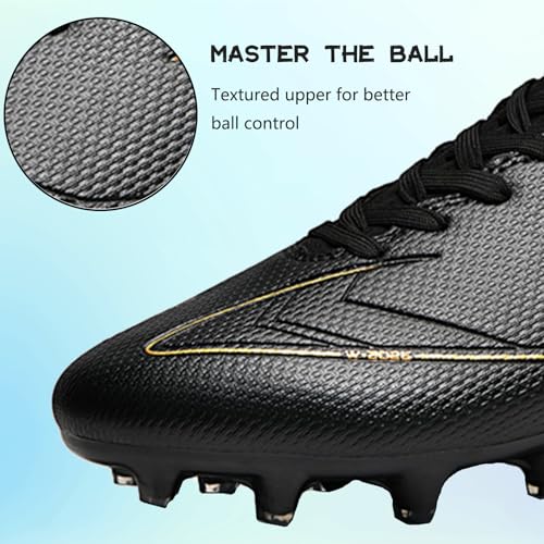 NINIKUA Mens Soccer Cleats Outdoor Professional Training Turf Football Boots Lightweight Breathable Youth Boys Athletic Training Sneakers for AG/FG Black by NINIKUA - Used condition - Image 5