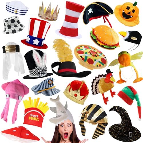 Bulk Premium Funny Hats, 24 Assorted Dress Up Costume Hat, Crazy Party Hats, Novelty Party Hats, Costume Hats for Adults, Teens, Photo Booth Prop for Graduation, Wedding, Birthday, Bachelorette, etc