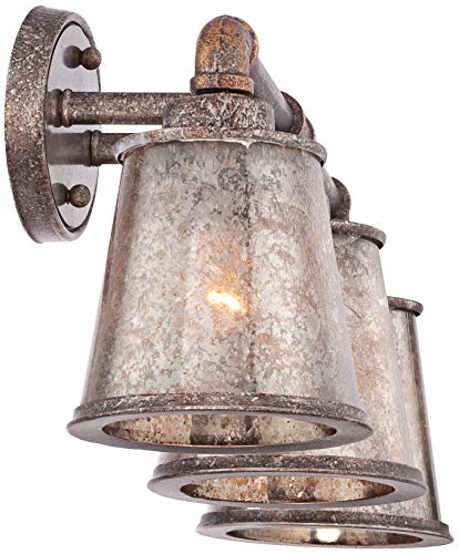 Franklin Iron Works Fillmore Industrial Farmhouse Rustic Wall Light Rust Brown Metal Hardwired 23 1/4" 3-Light Fixture Tea Seedy Glass Shade For Bedroom Bedside Bathroom Vanity Living Room Hallway #TOP5