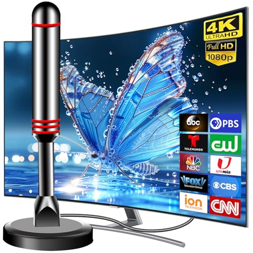 TV Antenna for Smart TV Antenna Indoor for Local Channels, Digital Antenna with Strong Magnetic Base, HD Antenna with 360° & Long Range Reception, Supports 4K 1080p HD