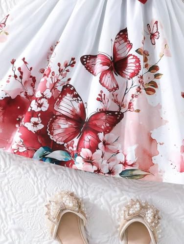 Image of Girls Fit & Flare Dress with Bow | Ribbed Short Sleeve Top & Printed Flared Skirt | Butterfly Floral /Jungle Safari Print | Casual Frock for Kids (9M-4Y)(DW-235)