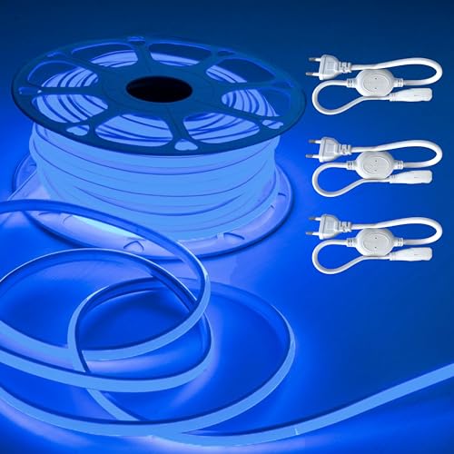Image of Forus 36M COB LED Neon Strip Light, 10mm Blue Waterproof Flexible Rope Light, Cuttable LED Strip for Indoor & Outdoor Wall Decor, Home, Shop, Party & Festival Lighting with 3 Connectors