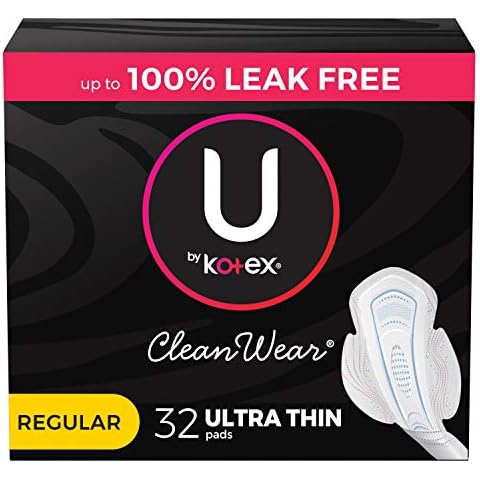 U by Kotex CleanWear Ultra Thin Feminine Pads with Wings, Regular Absorbency, 32 Count Cover