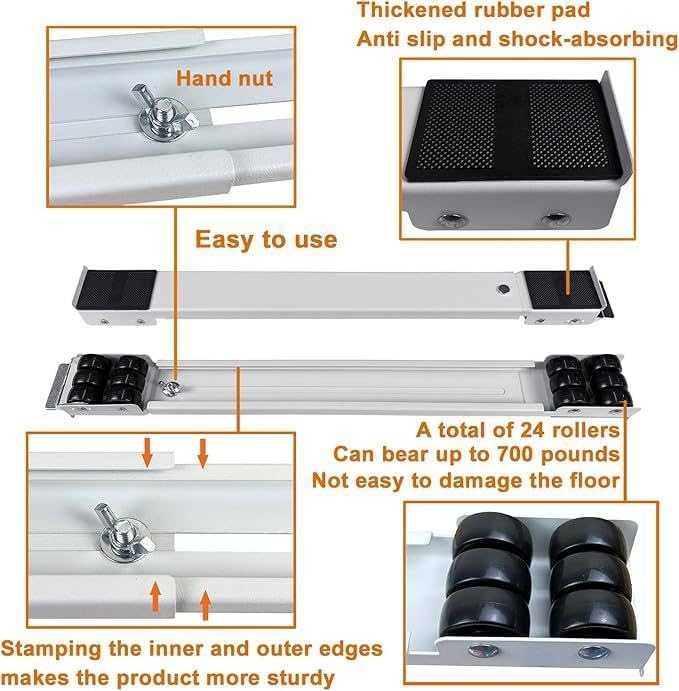 Image of Furniture Washing Machine Dolly, Extendable Appliance Rollers Refrigerator Heavy Duty, Washing Machine Stand Wheels Fridge Appliance Dolly Movers Mobile Washer and Dryer Moving Base