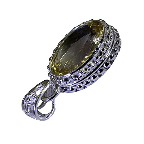 Pendentif quartz citron argent sterling bijou vintage femme avec pierre ovale taillée