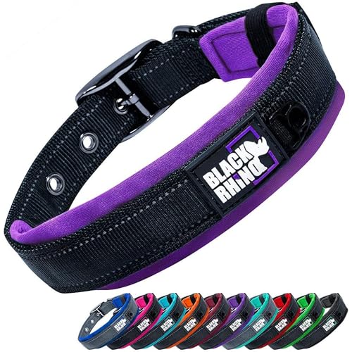 Black Rhino XL Reflective Dog Collar with Neoprene Padding