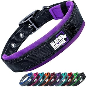 Black Rhino Extra Large Dog Collar – Adjustable Reflective Heavy Duty Wide Dog Collar with Ultra-Soft Neoprene Padding – Weatherproof, Durable, and Comfortable for Active Dogs – Purple and Black