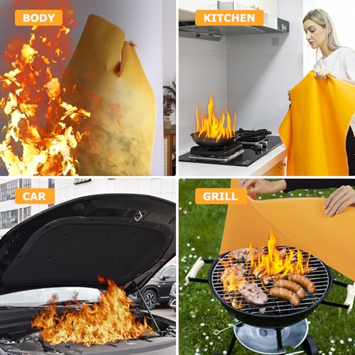 FIREWESS Lot de 2 Couverture Anti Feu Incendie, 100 * 100 cm Couverture Ignifuge pour Sécurité à Maison, Protection Ignifuge et Isolation Thermique Silice – vue 5
