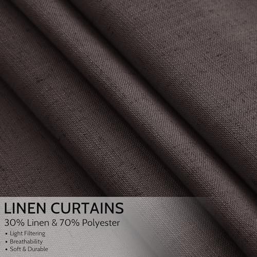 Image of Nanspring Cocoa Coffee Linen Blend Light Filtering Back Tab Curtains 96 Inches Long, Semi Sheer Privacy Drapes for Living Room & Bedroom, 52x96 inch, 2 Panels