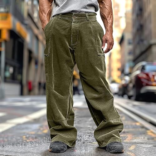 Men's Pants Corduroy Loose Fit Wide Leg Casual Flat Button Trousers Fashion Classic Business Work Office Fall Clothes2