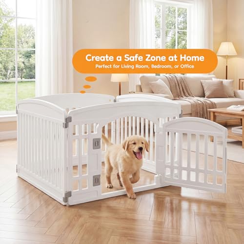 Image of NEWBULIG Dog Playpen 4-Panel, 24IN Puppy Playpen, Stable Dog Play Pen Indoors /Outdoor with Secure Locking Door, Plastic Pet Fence for Small & Medium Dogs