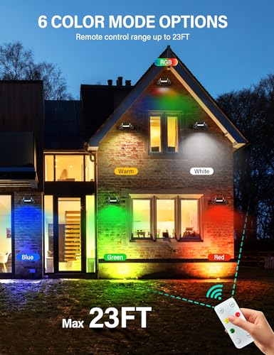COXSENI Solar Wall Lights Outdoor with Remote Control, Large Battery, 6 Color Modes, Warm/Cool White, RGB, IP65 Waterproof 360° Adjustable Angle for Fence Porch Yard Deck Step, 4 Pack — view 3