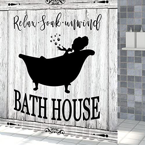Beiyongde Cute Farmhouse Bathroom Curtain Rustic Farm Shower Curtain Rules Wooden Board Inspirational Quote Relax Bath House Curtain Fabric Bathroom Decor Set With Hooks 72X72Inch #TOP5