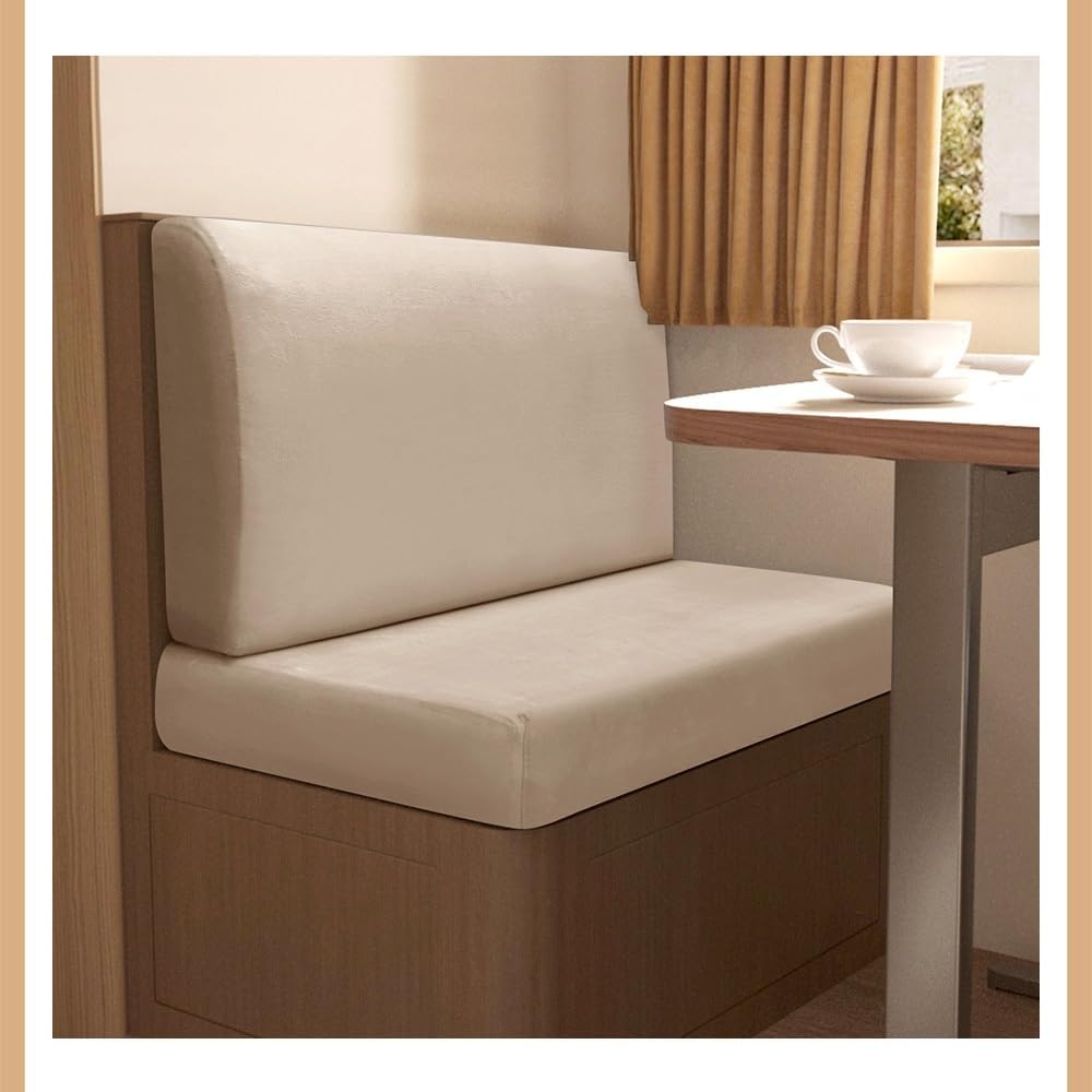 [2 Sets] RV Dinette Cushion Covers, Stretch Velvet Couch Covers, Elastic Camper Cushion Slipcovers Loveseat Cover for RV Camper Car Bench(Color:Beige)