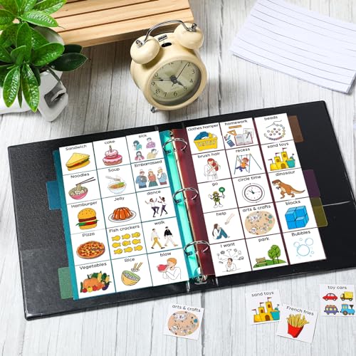 Resurhang Kommunikationsbuch mit 162 laminierten Bildkarten, 5 mehrfarbigen Trennblättern und 1 Satzstreifen – Lernmaterial für Autismus, Wortschatz, Sprache und Artikulation (lebendige Farben)