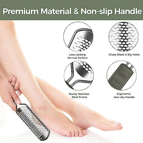 Image of Foot File Foot Scrubber Pedicure - Callus Remover for Feet Easkep Professional Grater Rasp Foot Scraper Corns Callous Removers Cracked Dead Skin Remover for Dry and Wet Feet (Grey Green)
