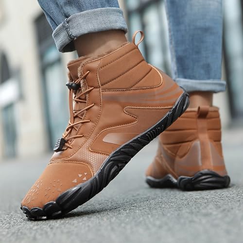 Image of Winter Footwear Barefoot Shoes Women Men Zero Drop Barefoot Hiking Boots Slip On Warm Waterproof Snow Boot Minimalist Wide Toe Ankle Booties Five Finger Hike Shoes Outdoor
