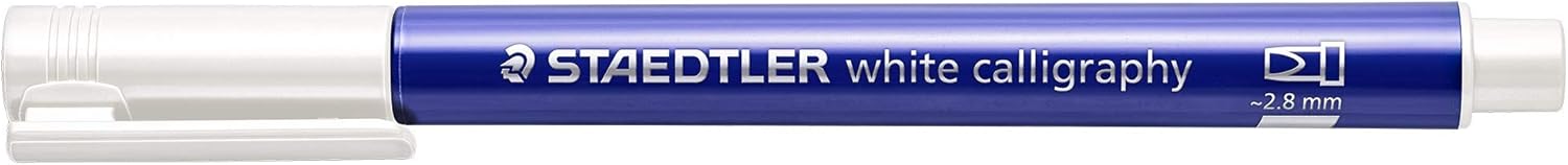 STAEDTLER Metallic Calligraphy 8325-0 Marker with Calligraphy Tip 2.8 mm Wide Opaque on Light and Dark Paper Easy to Clean on Smooth Surfaces 10 Pens White