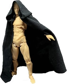SSbeauty M 112 Scale Fabric Cape Cloak with Hat 6" 1/12 Action Figure Outfit Black Cape