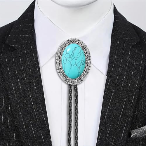 Image of Jeilwiy Bolo Tie for Men Real Stone Westwern Cowboy Ties Silver Bolos Women Leather Necktie Gift for Birthday Christmas