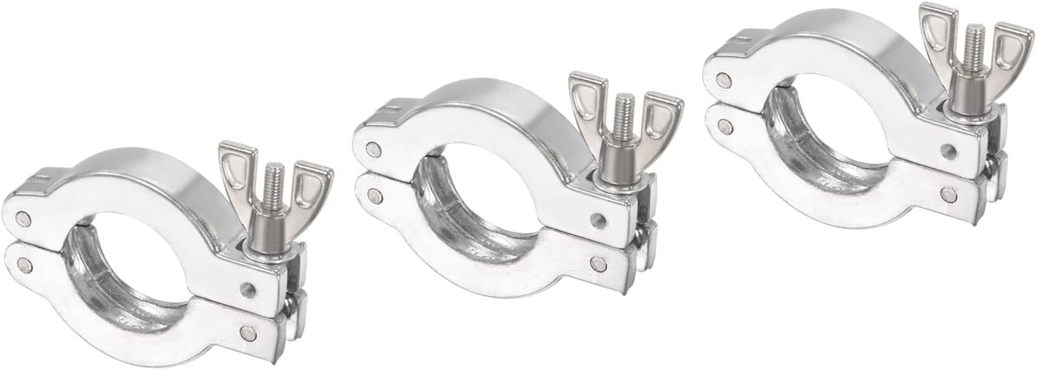 PATIKIL KF-25 Vacuum Clamp, 3 Pack Aluminium Alloy Durable Double Pin Hose Clamp with Wing Nut for Ferrule, Silver