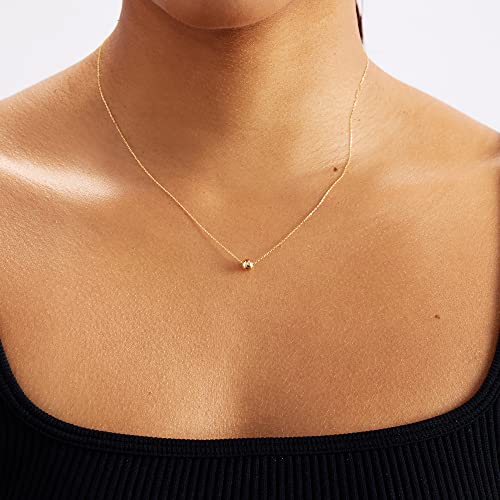 14k Solid Gold Bead Necklace | 14k Yellow Gold Small Bead Pendant Necklaces for Women | Beaded Necklace | Delicate Round Jewelry | Gifts for Christmas, 18"2