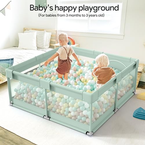 Image of Fodoss Playpen for Babies and Toddlers, Green Playpen for Apartment, Kids Play Pen, Extra Large Baby Play Pen, Big Playard for Infants