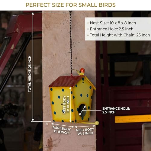 Image of Kraftskala Metal Bird House Nest for Outdoor Garden Hanging Decor | Weather Resistant Bird Nest Box with Hook Chain for Sparrow Budgies Finches Love Birds | Home Balcony Showpiece