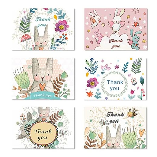 GIVBRO Tackkort gratulationskort blommor kaninkort med kuvert för bröllop hälsning baby shower årsdag 6 st