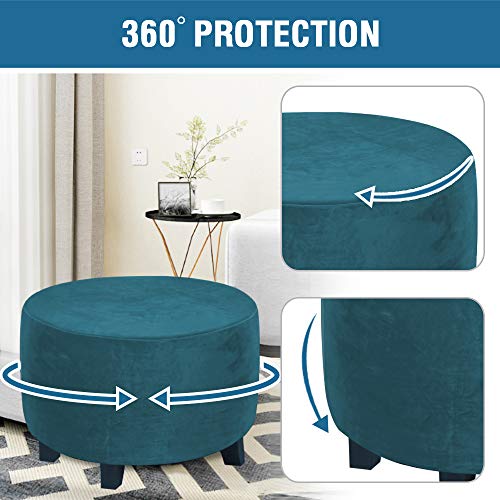 H.VERSAILTEX Round Ottoman Slipcover Ottoman Covers Slipcover Footstool Protector Covers Storage Stool Ottoman Covers Stretch with Elastic Bottom, Feature Real Velvet Plush Fabric (X-Large, Deep Teal)
