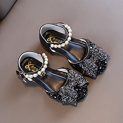 Little Toddler Girls Dress Shoes Sequin Rhinestone Pearl Bow Sandals Princess School Wedding Party (Black, 33 Big Kids)4